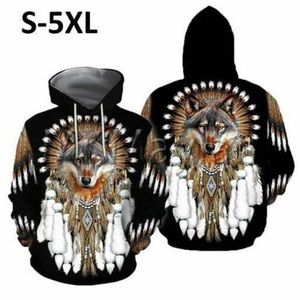 Black Pullover Wolf/Native Design Hoodie